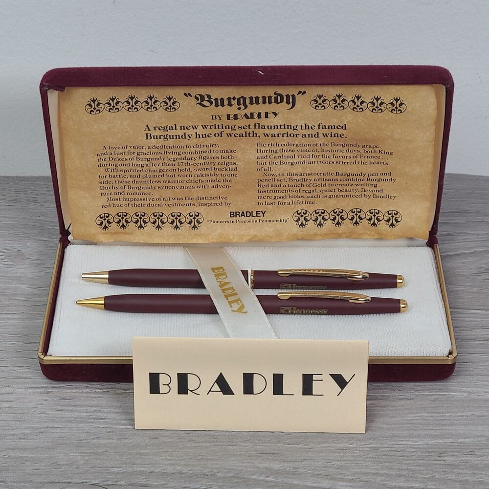 Bradley Burgundy Pen Mechanical Pencil Set Hennessey Ad Promo Gift Case
